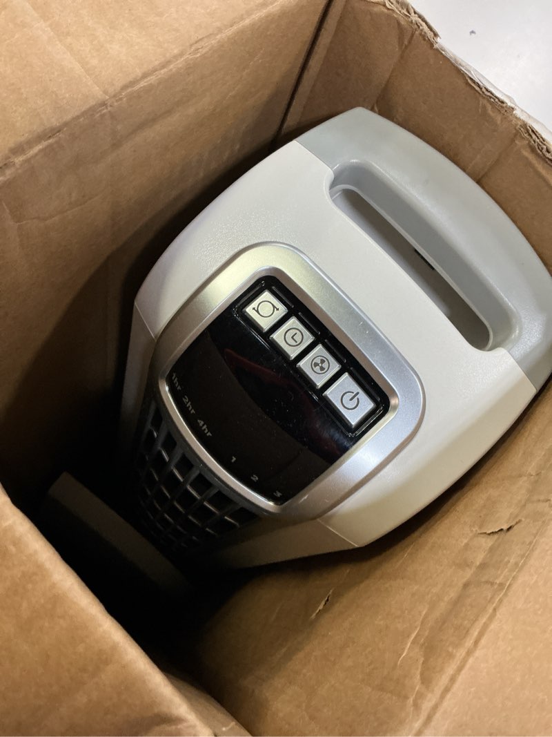 Condition photo showing As Is for lasko oscillating tower fan with remote control, 3 quiet speeds, timer for bedroom, kitchen, office use, white, 36" 2510 white fan