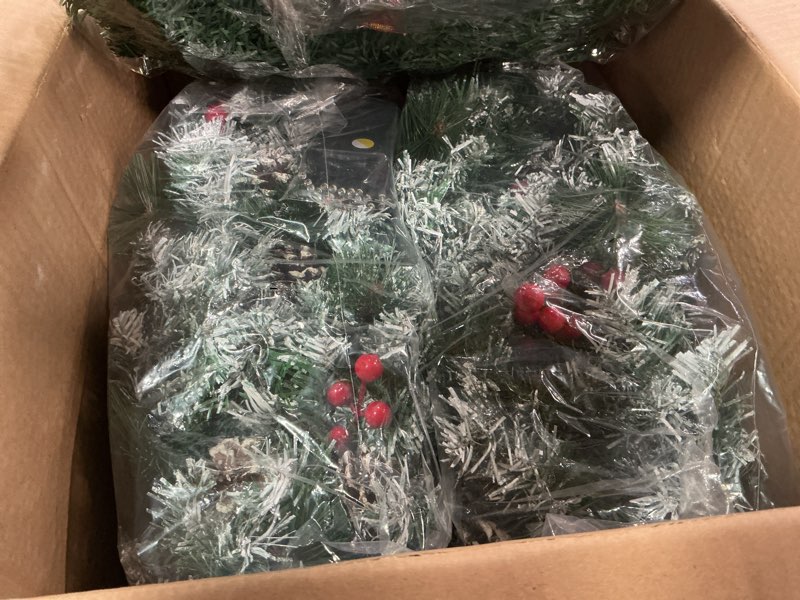 Condition photo showing New/Like New for Yingzhao 6 Pcs Christmas Wreath Decoration Kit for Front Door Include 18FT 100 LED Lights Christmas Garland 20 LED Lights 16'' Xmas Wreath with Mental Hanger 2 Red Xmas Bows