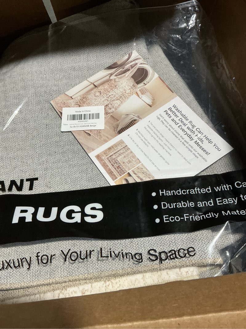 Condition photo showing Good Condition for Washable Area Rug 8x10, Large Soft Rugs for Living Room Vintage Beige Carpet 8x10 Area Rugs for Bedroom Dining Room Non-Slip Stain Resistant Under Table Rug Beige 8' x 10' (Rectangular)