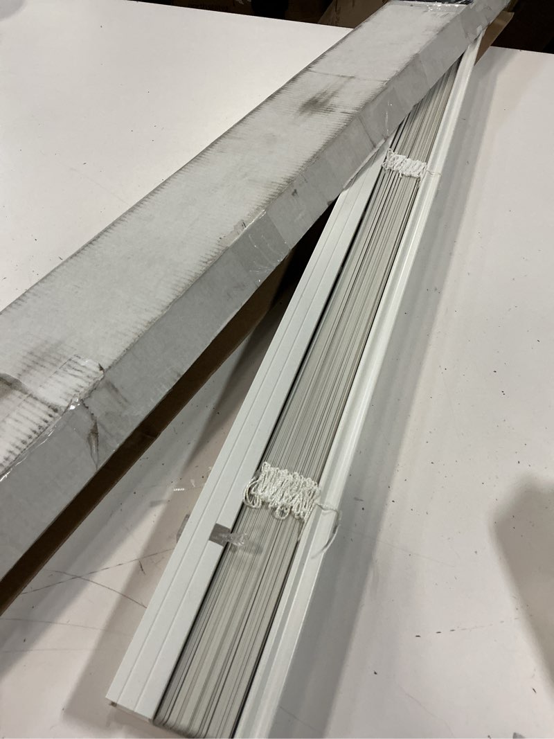 Condition photo showing As Is for cordless 1 inch window blinds, mirrotek cordless blinds light filtering mini blinds (30'' x 64''), white 64"w x 30"h white