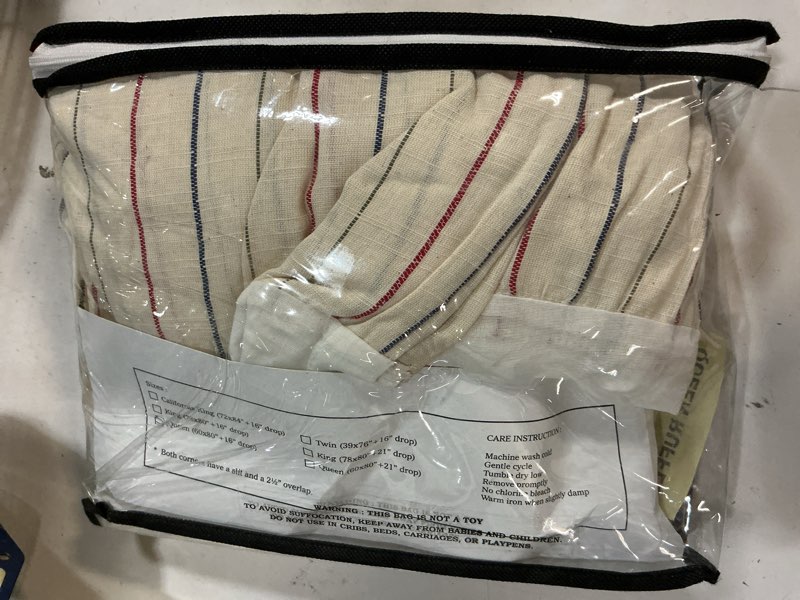 Condition photo showing As Is for piper classics betsy stripe bed skirt, 16" drop, split corners, farmhouse, patriotic, primitive amer