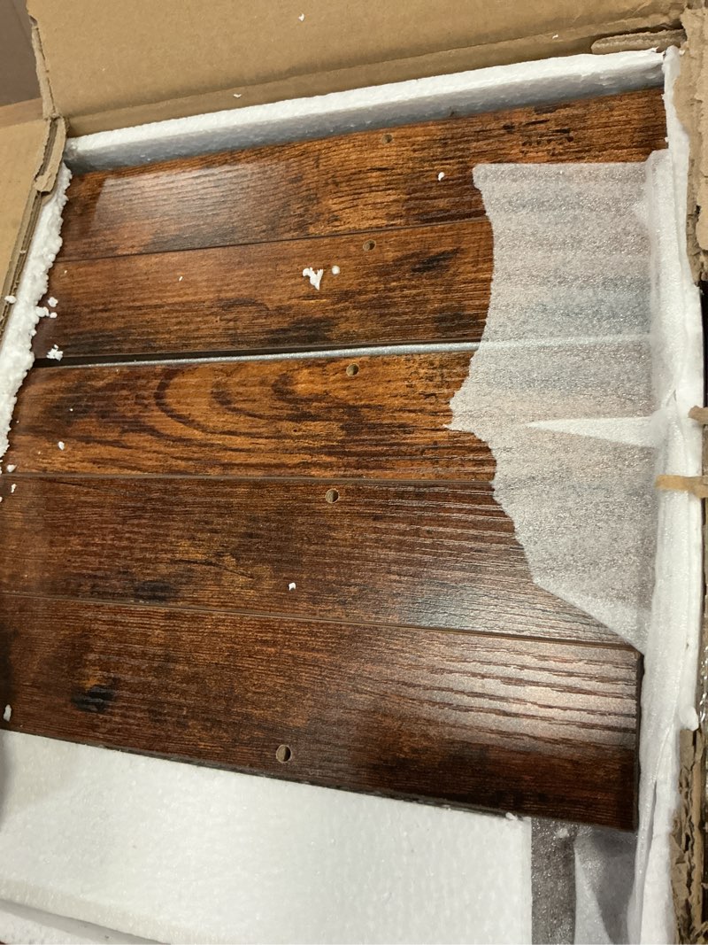 Condition photo showing Good Condition for wire shelf covers for pantry, premium engineered wood shelf covers for wire shelving, wire rack covers for closet, laundry room, easy assembly, rustic brown (5pcs, 24" w x 16" d), patent pending 5 24"wx16"d