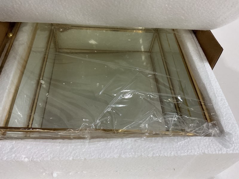 Condition photo showing New/Like New for fochier f large glass boxes for display handmade, mirrored bottom, glass jewelry box with lid, trinket box book photo keepsake organizer, display case for vanity decor home dresser, rctagon, gold