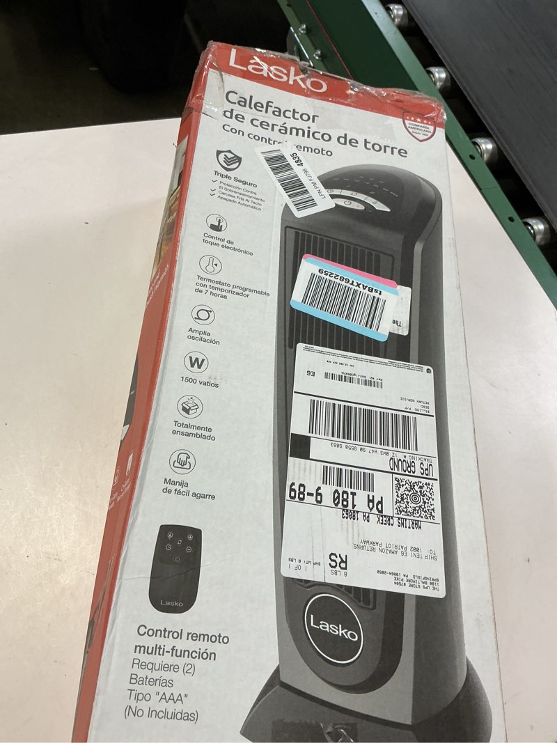 Condition photo showing As Is for Lasko - Portable Ceramic Tower Space Heater with Remote Control - Black/Silver