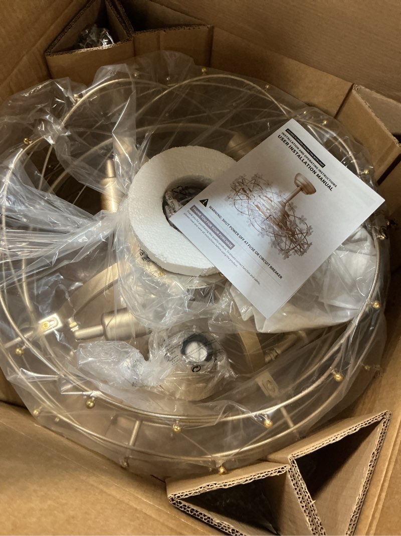 Condition photo showing Good Condition for 20" Gold Caged Flower Fandelier Ceiling Fan with Light, Flower Chandelier Fan with Remote Control, 6 Speeds Quiet Motor for Bedroom, Nursery, Living Room Lighting Yellow