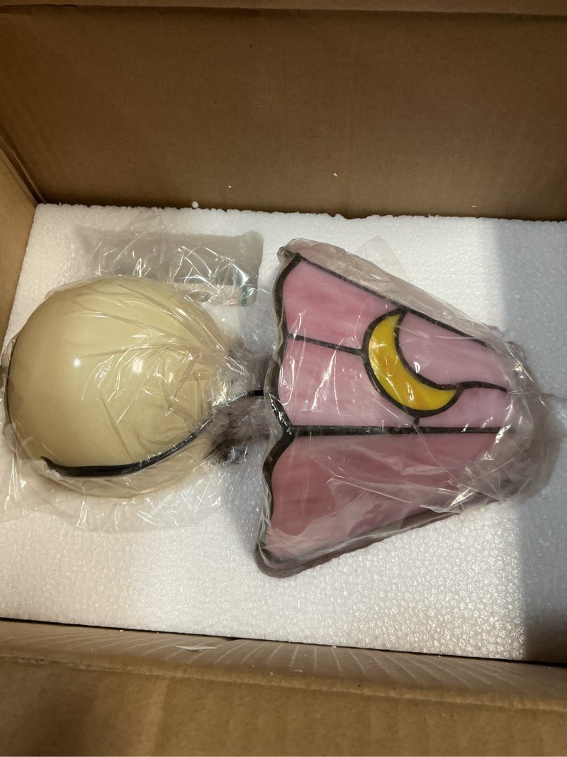 Condition photo showing New/Like New for Mushroom Lamp Tiffany Lamp Stained Glass Table Lamp Moon Cute Small Bedside Lamps for Living Room Home Decor,Unique Aesthetic Home Living Room Decor Girls Women Birthday Day Gift,Pink Moon Mushroom-Pink