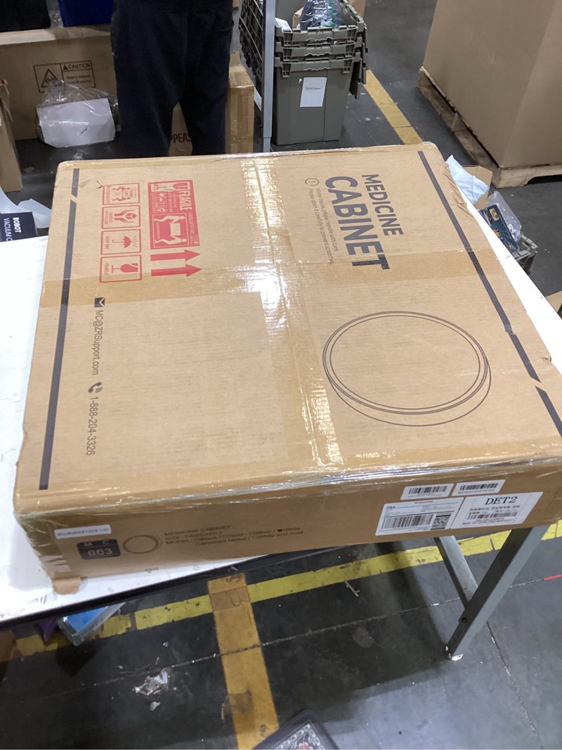 Condition photo showing New/Like New for TokeShimi 24 Inch Round Bathroom Medicine Cabinet with Mirror Surface Mount Only Circular White Framed Farmhouse Medicine Cabinets for Wall Small Circle Mirrored Bath Cabinet with Vanity Mirror White 24 In