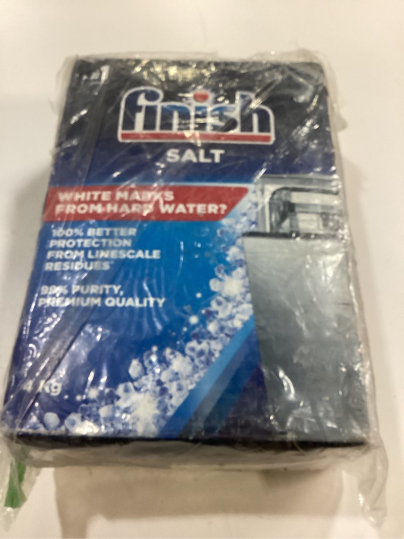 Condition photo showing As Is for Finish, Dishwasher Salt, 4kg, Prevents Limescale and White Residue, Effective against Hard Water, For Cleaner and Shinier Dishes vs Dishwasher tablets alone 141.1 Ounce (Pack of 1)