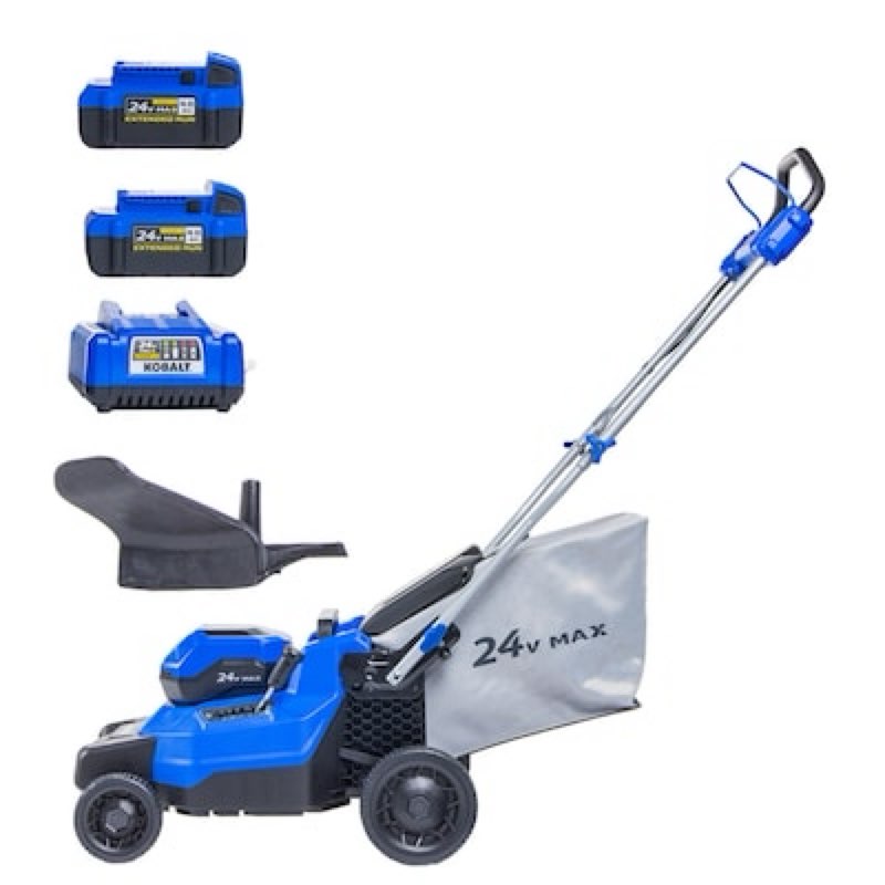 kobalt 24-volt, 16-in push battery walk mower with (2) 4 ah battery included