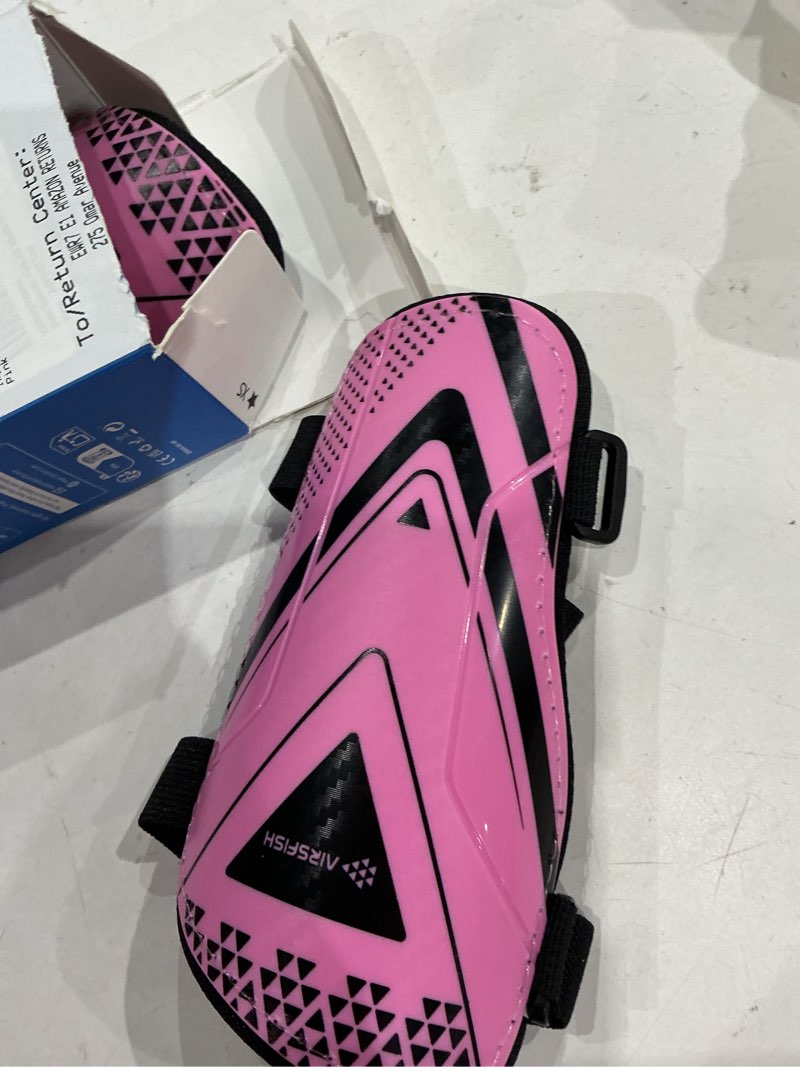 Condition photo showing Good Condition for shin guards soccer kids youth, ce certified airsfish shin guard protection gear for 2-18 years old boys girls teenagers high impact resistant breathable comfortable 1 pair 4 sizes x-small pink