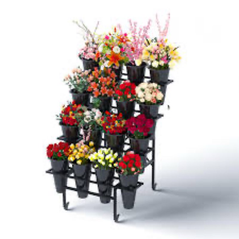 ClarArti - 4 Tier Black Flower Stand, Metal Flower Cart with Wheels - Multi-Tier Floral Display Stan