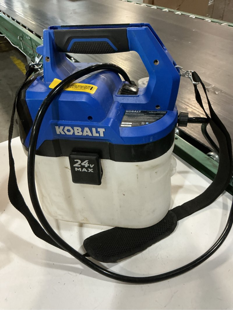 Condition photo showing As Is for kobalt 2.11-gallon 24-volt battery operated handheld sprayer
