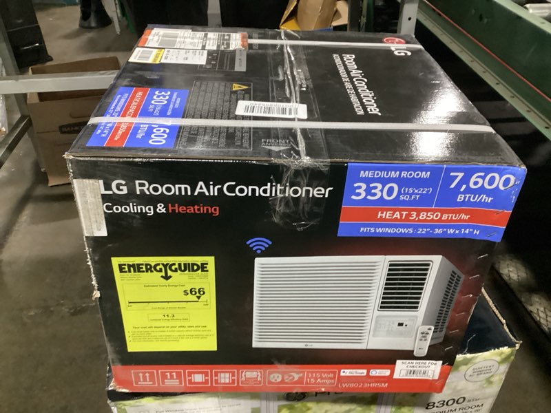Condition photo showing New/Like New for lg 7,600 btu 115v window air conditioner with cool, heat and wi-fi controls