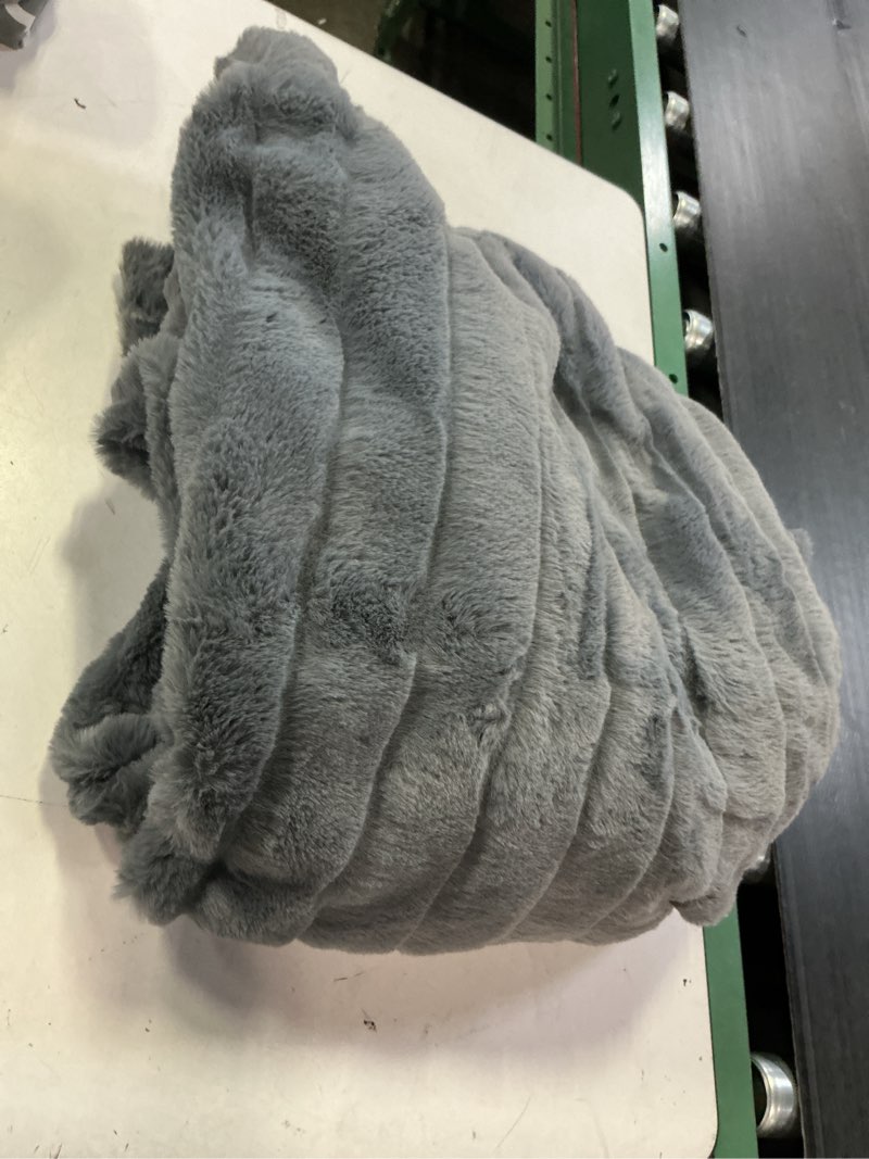 Condition photo showing Good Condition for mainstays grey flannel stripe faux fur throw, 50"x60", adult/teen
