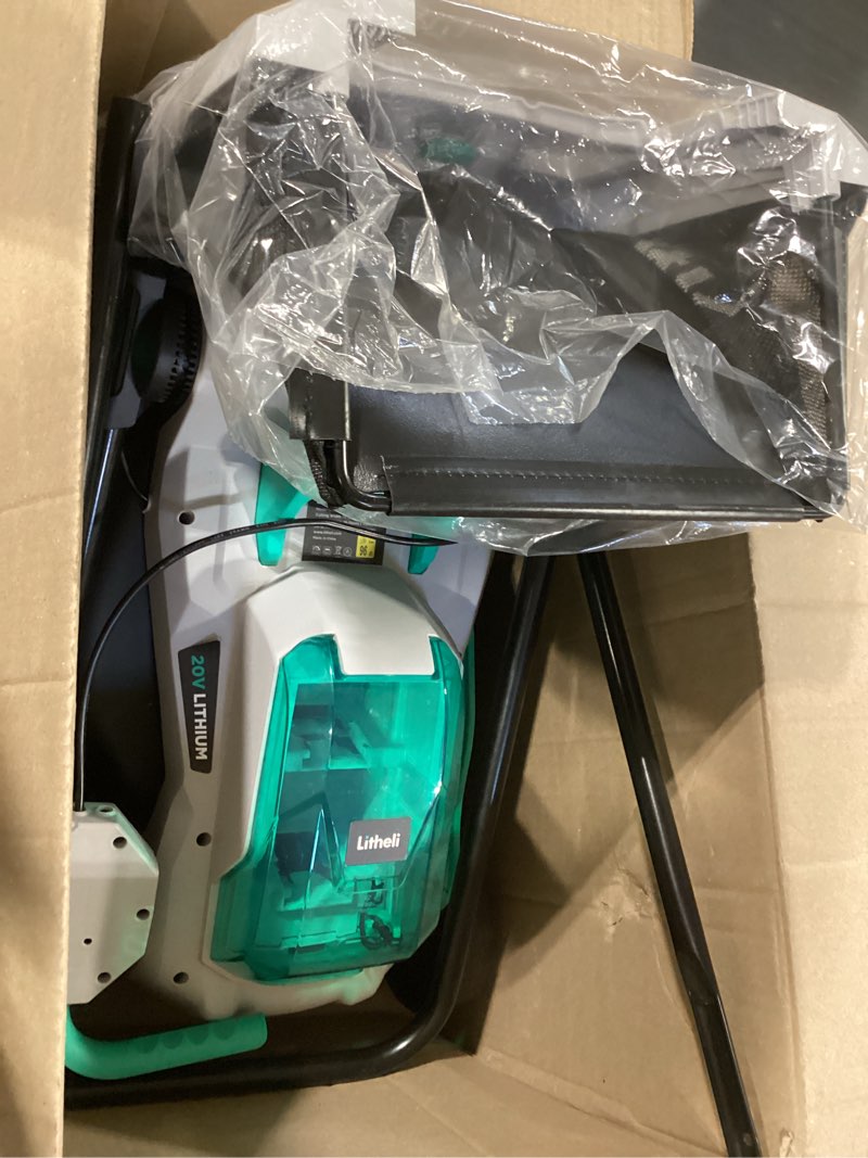 Condition photo showing Good Condition for litheli cordless lawn mower 13 inch, 5 heights, 20v electric lawn mowers for garden, yard and farm, with brushless motor, 4.0ah battery & charger included green 13 inch