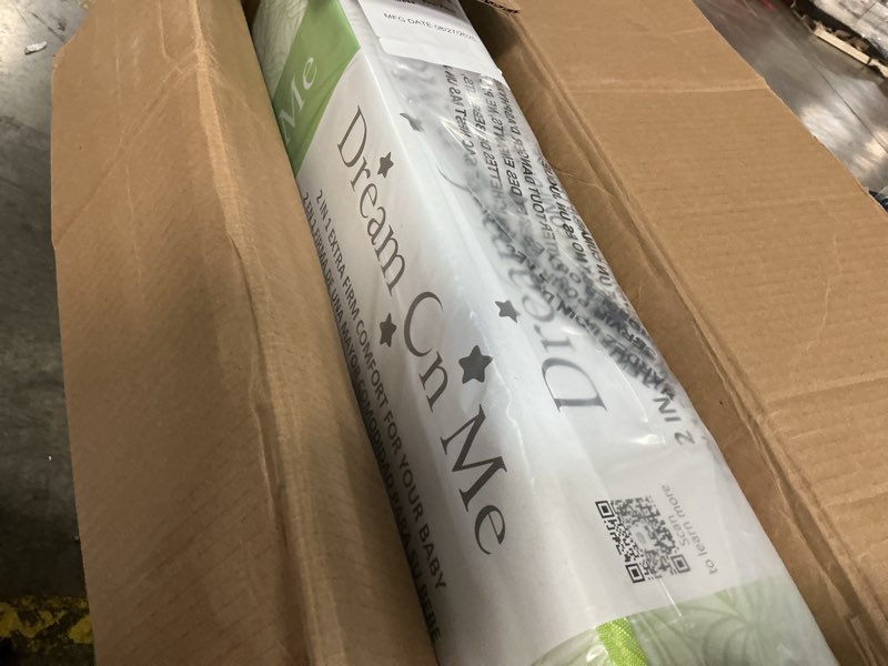 Condition photo showing Good Condition for Dream On Me Meadow Firm Fiber Crib & Toddler Mattress – Willow Green, Waterproof Vinyl Cover, GREENGUARD Gold & JPMA Certified, Made in USA, Fits Full Size Cribs & Toddler Beds