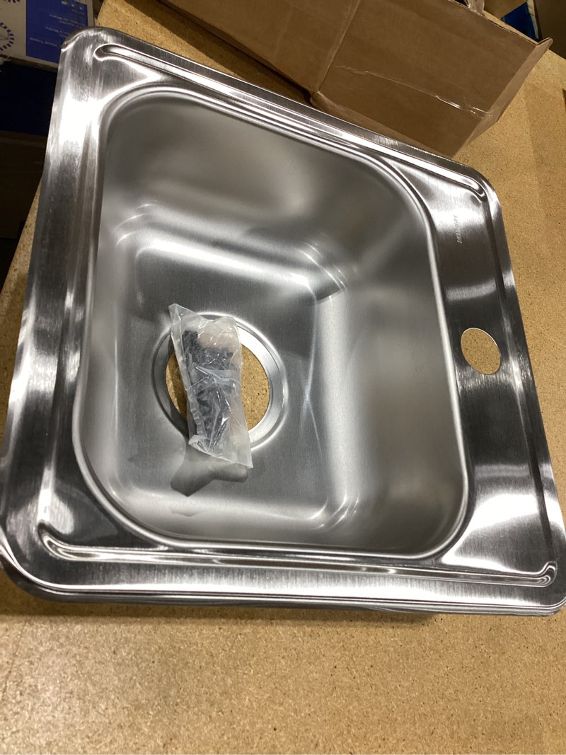 Condition photo showing New/Like New for elkay d115151 dayton single bowl drop-in stainless steel bar sink 15 x 15 with 2" drain hole
