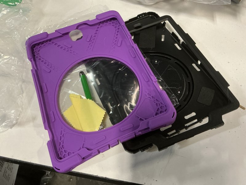 Condition photo showing As Is for case for samsung galaxy tab s3 9.7 2017 (sm-t820/t825/t827),portable heavy duty dropproof protective cover case with 360 rotating stand,handle & shoulder strap,stylus pen (new purple)