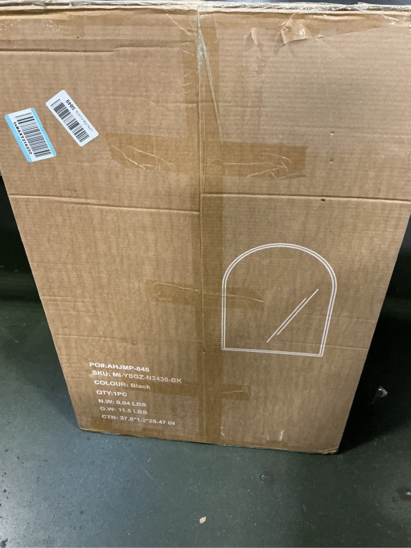 Condition photo showing New/Like New for OLIXIS Arched Full Length Mirror 59"x16" for Bedroom, Full Body Mirror with Stand, Hanging or Leaning for Wall, Aluminum Alloy Thin Frame Floor Standing for Living Room, Tall, Black Black-arched 59"L x 16"W