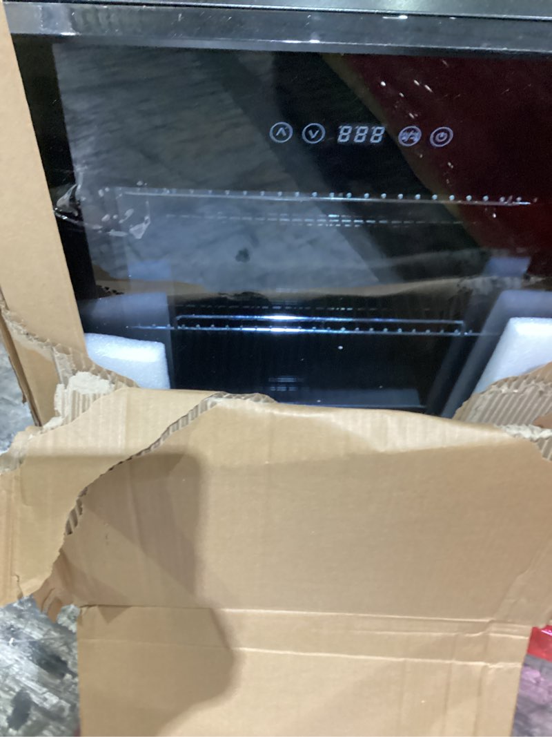 Condition photo showing Good Condition for beverage refrigerator 17 inch wide - 126 can beverage cooler with glass door | counter-top/freestanding mini beverage beer fridge | temperature memory | invisible door | perfect for soda, beer black 17" (126 cans)