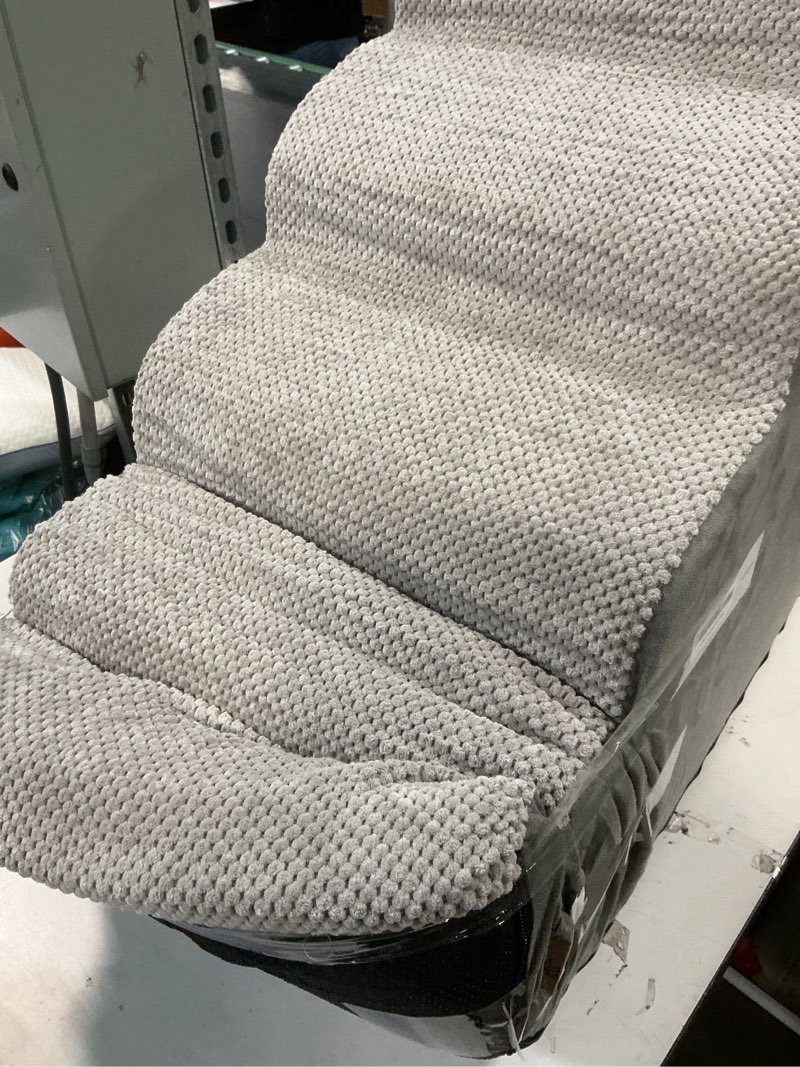 Condition photo showing As Is for Dog Stairs for High Bed,5 Step Dog Ramp for Small and Medium Dogs,Pet Stairs with Non-Slip Bottom for Puppy, Older Cat,Indoor Pet Steps,Comfort,Durable,22.4" H,Light Grey Light Grey 5 32.6"D x 15.7"W x 22.4"H