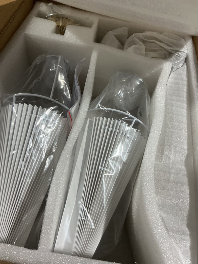 Condition photo showing Good Condition for Gold Chandelier, 55" Modern Linear Chandelier for Dining Light Fixture, 2-Lights Dining Light Fixtures with White Fabric Shade Linear Pendant Light Kitchen Island for Restaurant, Living Room Gold-2T