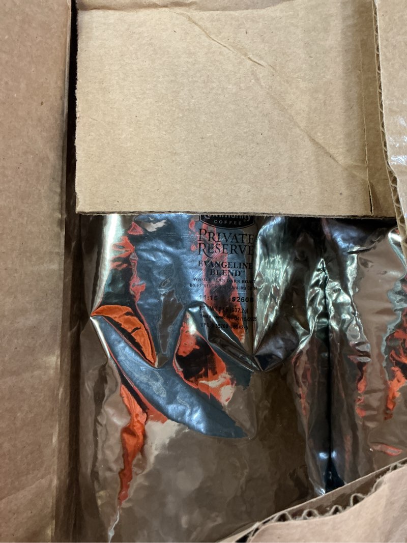Condition photo showing New/Like New for bb 4-15-26 community coffee private reserve evangeline blend whole bean coffee, dark roast, 32 ounce bag (pack of 4) evangeline blend 32 ounce (pack of 4)