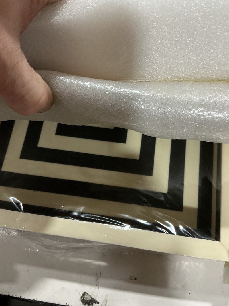 Condition photo showing Good Condition for Handicrafts Home Handmade Concentrics Pattern Inspired Decorative Tray - 11x17 Ottoman Tray, Multipurpose Resin Inlay Centerpiece Tray for Living Room Dining Entertaining and Display 17" x 11" x 1.7" Black & White