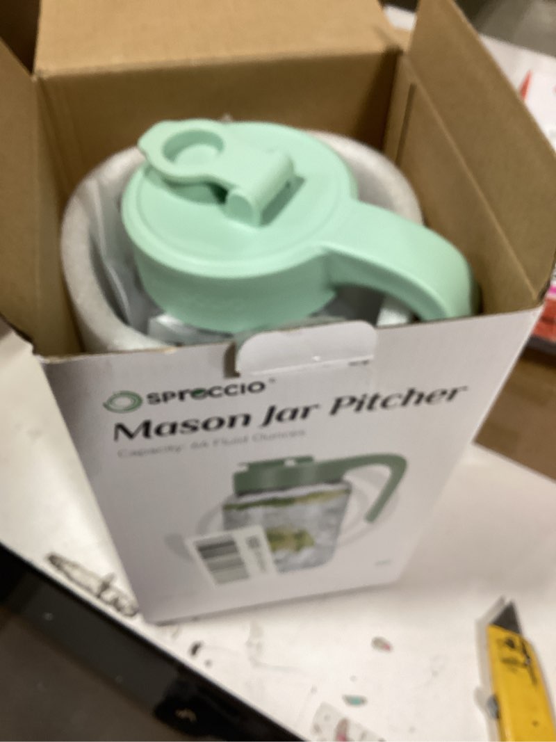 Condition photo showing New/Like New for similar  product32oz glass pitcher with lid & v-shaped pour spout - 1 quart breastmilk pitcher double leak proof, creamer container for sun tea, juice, cold brew coffee, breastmilk storage container gray 32oz