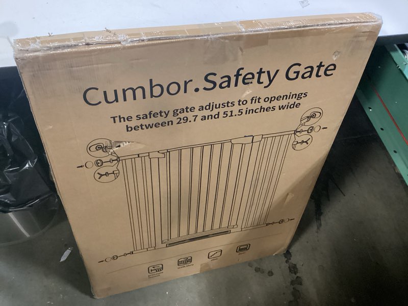 Condition photo showing New/Like New for cumbor 36" extra tall 29.7-51.5" baby gate for stairs, easy walk through dog gates for doorways extra wide, pressure mounted tall pet gate indoor, safety auto-close child gate for kids, black black 29.7-51.5"w x 36"h