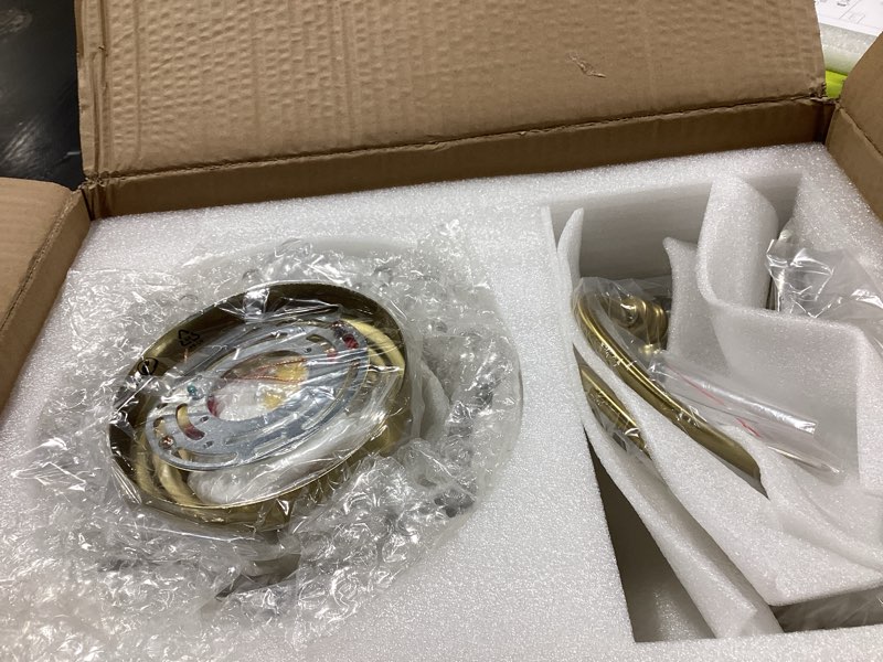 Condition photo showing Good Condition for gold bathroom vanity light, 3-light brushed gold finish vanity light with floral clear glass shades, retro wall mount lighting for bathroom, dressing table 3-light gold