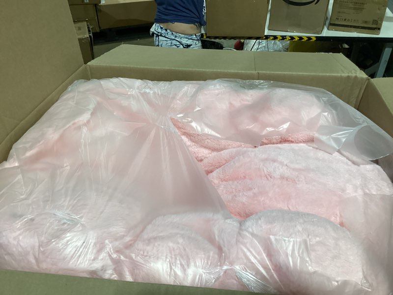 Condition photo showing As Is for maxyoyo kids bean bag chair, floral shaped bean bag sofa, plush faux fur toddler couch with petal backrest for boys girls, stuffed cozy sofa for nursery, bedroom, pink