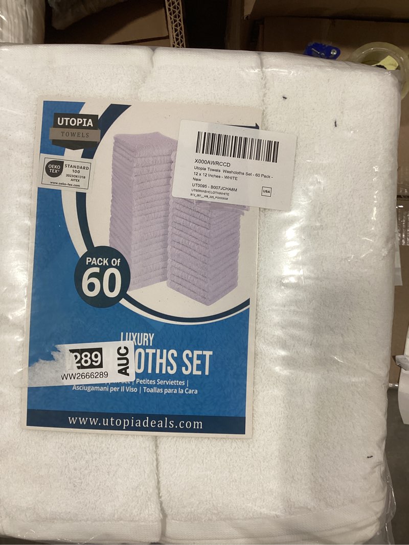 Condition photo showing New/Like New for Utopia Towels Cotton Washcloths Set - 100% Ring Spun Cotton, Premium Quality Flannel Face Cloths, Highly Absorbent and Soft Feel Fingertip Towels (60 Pack, White) White 60