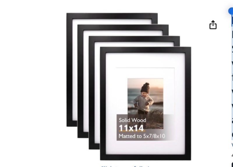 kinlink 11x14 picture frame black, solid wood frames with acrylic plexiglass for pictures 5x7/8x10 with mat or 11x14 without mat, tabletop and wall display, set of 4