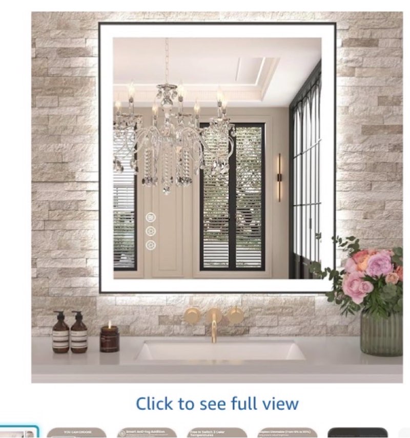 amorho 28"x 32" led bathroom mirror with black frame, front light and backlit(controlled separately), stepless dimmable, anti-fog, shatter-proof, 3 colors, memory