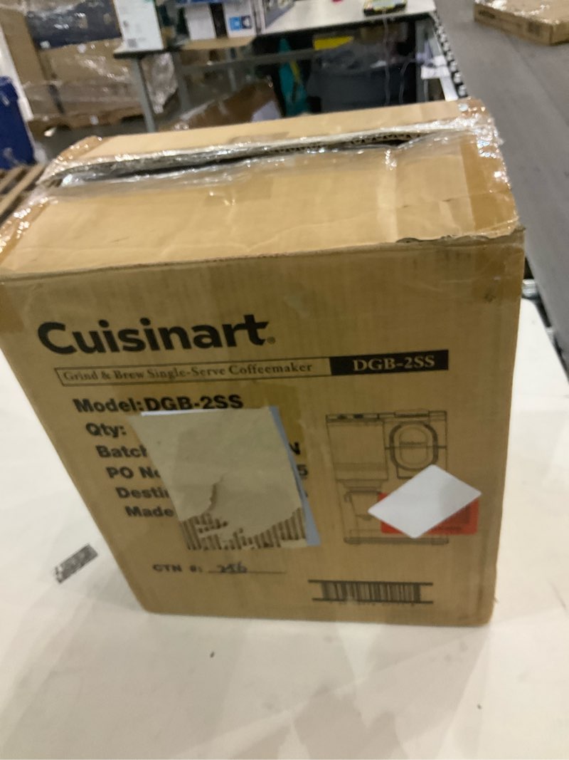 Condition photo showing As Is for Cuisinart Single-Serve Coffee Maker + Coffee Grinder with 8, 10, and 12 oz. Serving Size, Compatible with Single-Cup Pods, 48-Ounce Removable Reservoir, Stainless Steel, DGB-2SS