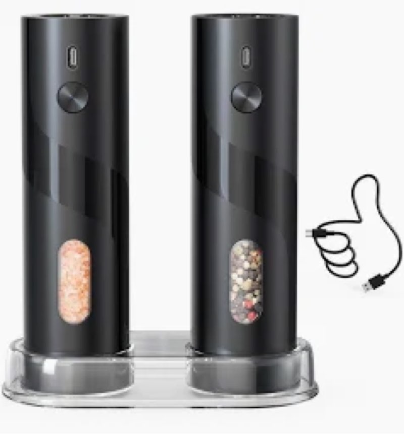 circle joy rechargeable electric salt and pepper grinder set with charging base, automatic pepper mi