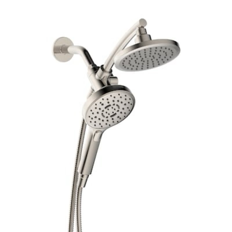 allen + roth burke nickel 6.3-in dual head shower faucet bar system with 3-way diverter