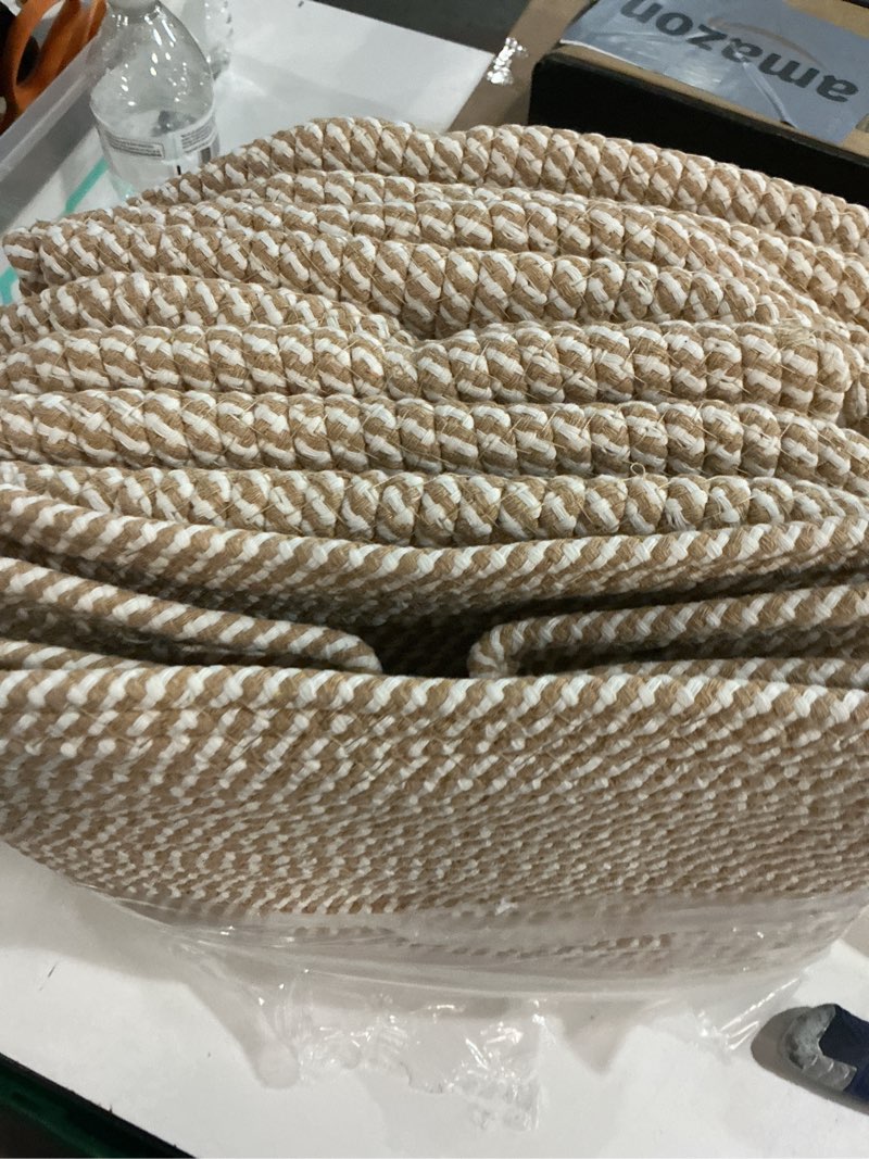 Condition photo showing Good Condition for 5 pack woven storage baskets for shelves, decorative basket organizer storage bins for toys, books, clothes, closet, nursery, bathroom – cotton rope shelf baskets for organizing and decor, khaki