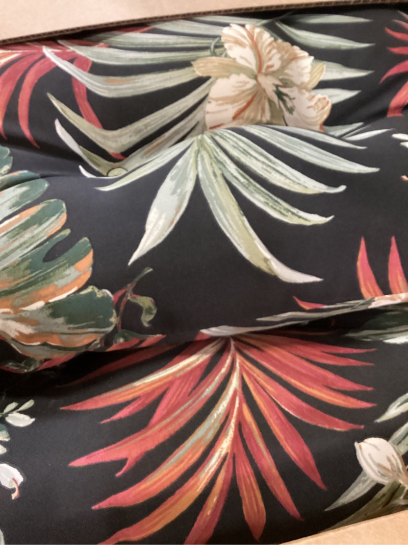 Condition photo showing New/Like New for arden plush indoor/outdoor rocking chair cushion set, 18 x 20, water repellent, fade resistant, tufted cushion for rocking chairs simone black tropical rocking chair cushion simone black tropical