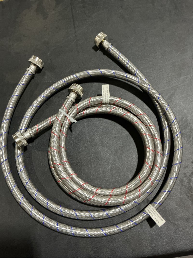 Condition photo showing As Is for eastman 2-pack 6-ft 3/4-in fht inlet x 3/4-in fht outlet stainless steel washing machine connector