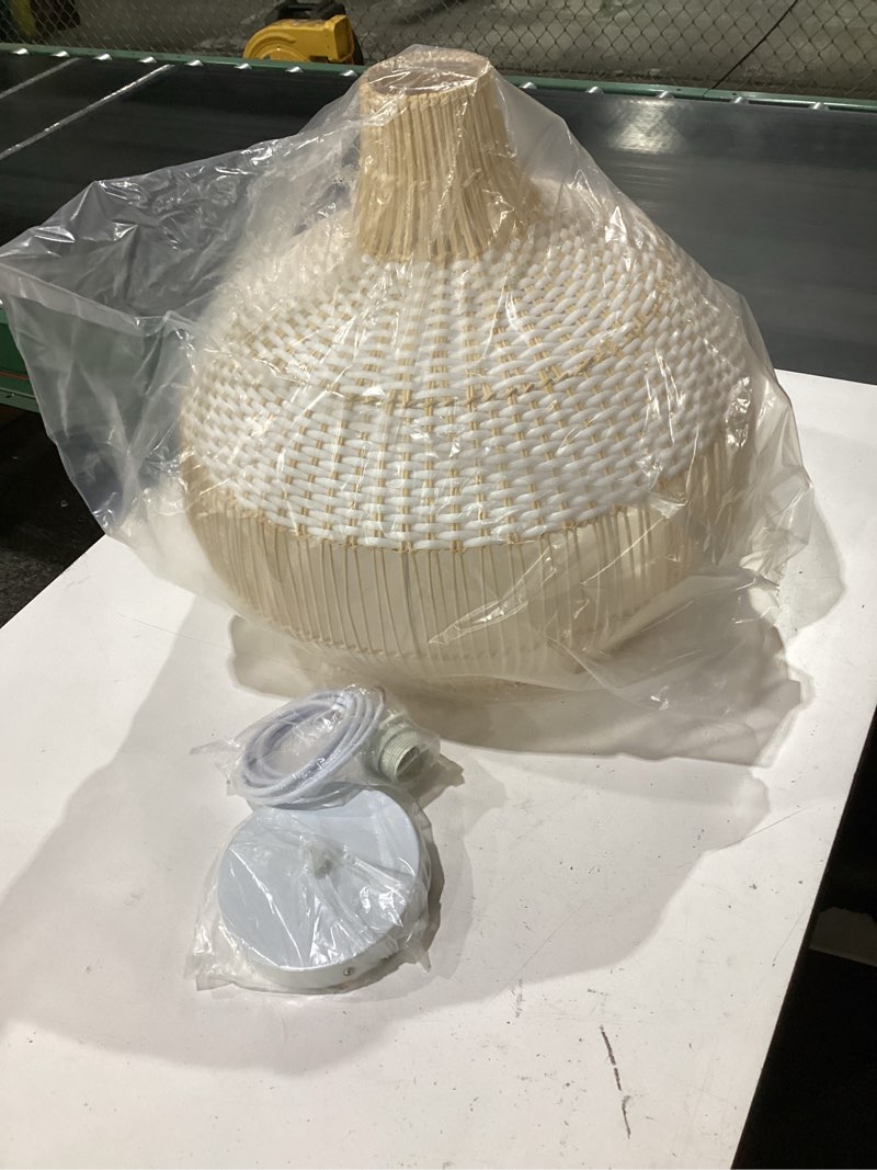 Condition photo showing New/Like New for 1 light white rattan pendant light wicker chandelier boho pendant light for dining room restaurant,19.68''w x 17.71''h