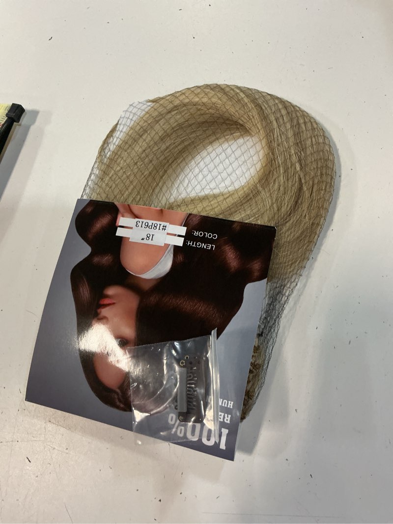 Condition photo showing Good Condition for clip in hair extensions real human hair, 18 inch 100g/3.6oz, balayage invisible remy human hair clip in extensions for women seamless straight 8pcs double weft dark blonde highlighted bleach blonde 18 inch #18/613 dark blonde highlighted bleach blonde