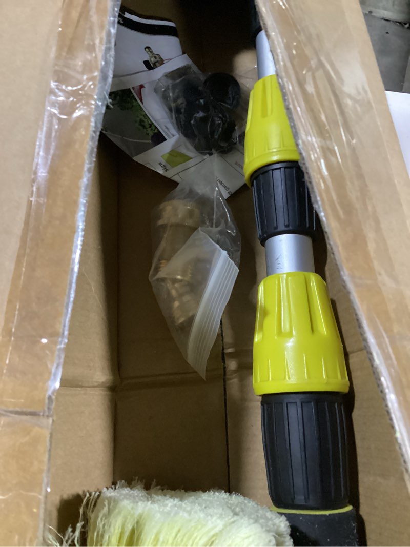 Condition photo showing As Is for buyplus 5-12 foot (20 ft reach) car wash brush with 12-inch soft bristle, on/off switch telescopic car truck boat washing brush with hose attachment for cleaning rvs, house siding, floors and more!