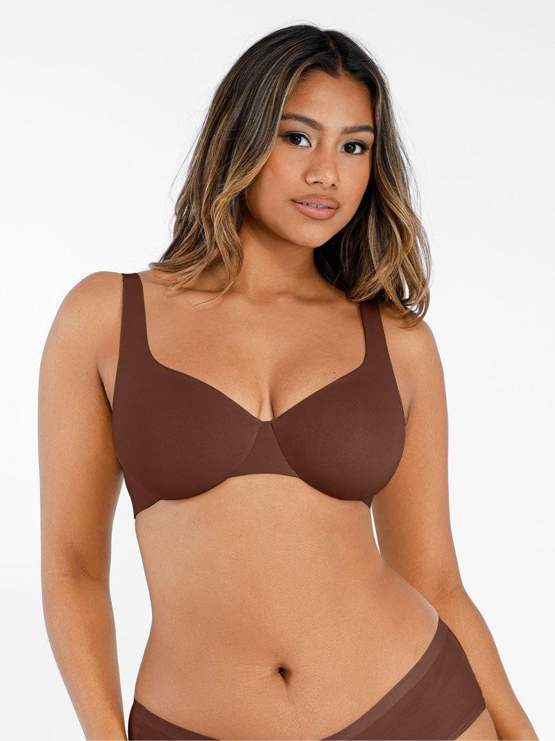 feelingirl bras for women unlined no padding comfort underwire plus size full coverage seamless plunge everyday bras mocca 34d