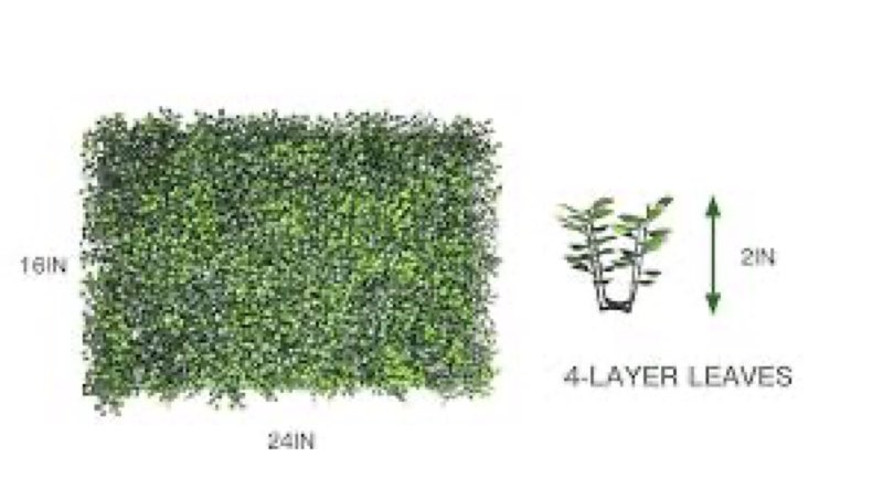 Bybeton Artificial Boxwood Panels,24\"x 16\" (12pc) 4-Lay er Leaves UV-Anti Greenery Grass Wall Backdrop for Indoor O utdoor Privacy Protected and Garden, Balcony, Privacy Fence S creen Decor