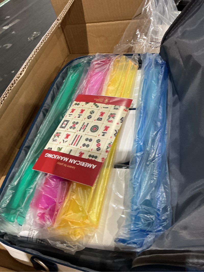 Condition photo showing Good Condition for yellow mountain imports american mahjong set, chinoise with soft leatherette case - racks with pushers, scoring coins, dice, and wind indicator