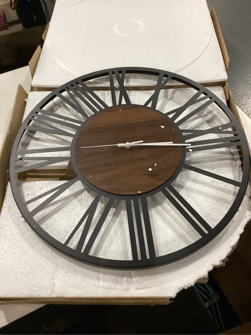 Condition photo showing Good Condition for Large Wall Clock for Living Room Decor, 24 Inch Non Ticking Silent, Battery Operated Modern Vintage Oversized Wall Clock for Bedroom Kitchen 24inch Dark Brown - Roman Numbers