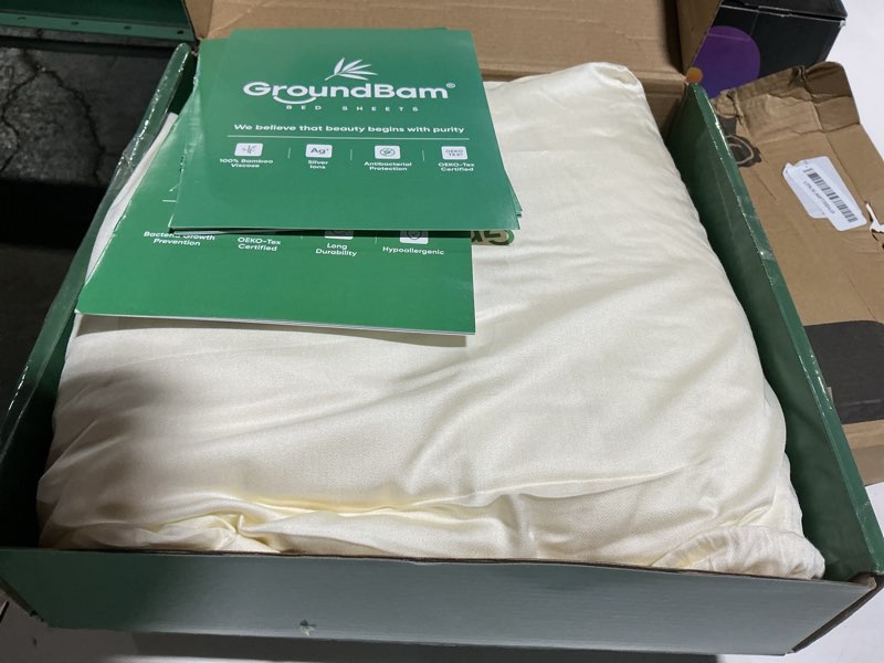 Condition photo showing Good Condition for Silver Infused Bed Sheets Set, Temperature-Regulating Fabric with Self-Cleaning Technology for 3X Freshness Sleep, Genuine 100% Organic Viscose Derived from Bamboo (OffWhite, Queen) White Queen (U.S. Standard)