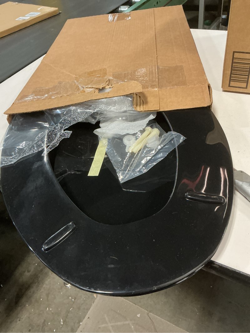 Condition photo showing Good Condition for Centoco Black Toilet Seat Elongated, Toilet Seat Cover, Closed Front with Cover, Residential, Top Mount Plastic Hinge, Plastic, Made in the USA, 600-407 Closed Front / Made in the USA Elongated Black